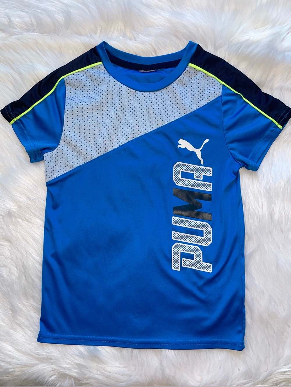 PUMA kids t shirt boys size 7 blue short sleeve tee activewear athletic jersey